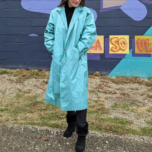 Potomac Collection Aqua Blue Trench Coat - Picture 8 of 9